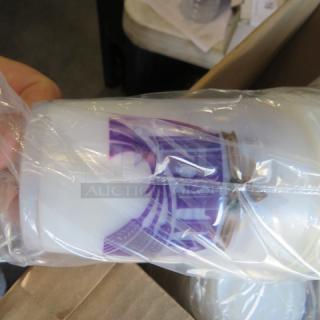 Case of 1,000 Abita 14oz beer glasses, brand logo in purple, new condition, individually wrapped in plastic.