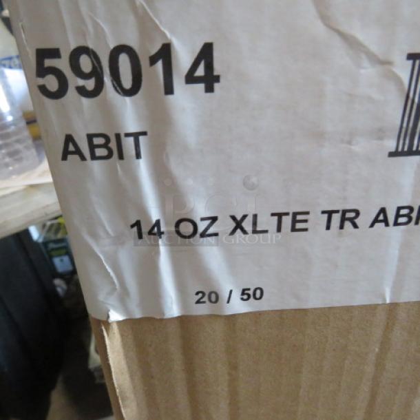 Box labeled "14 OZ XLTE TR ABITA" containing a case of 1,000 Abita 14oz beer glasses.