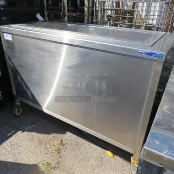 Vollrath stainless steel refrigerated cart on casters, model 36652, 52x25x35.5 inches, 120V, multi-use, excellent condition.