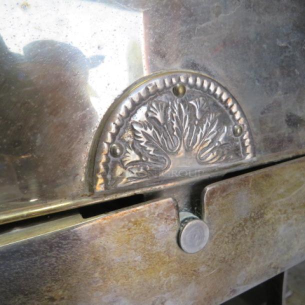 Vintage Vollrath silver-plated roll top chafer, model 46399, with ornate leaf design. Heavy, full-size, good condition.