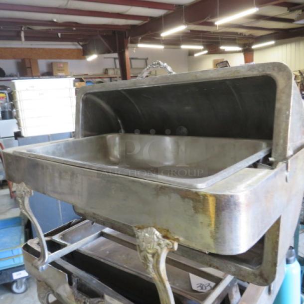 Vollrath 46399 silver-plated roll top chafer, vintage design, full size, heavy, ornate legs, excellent condition.