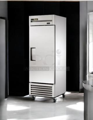 Pristine True T-23F-HC single door reach-in freezer, stainless steel, on casters, mint condition, tested, 115V.