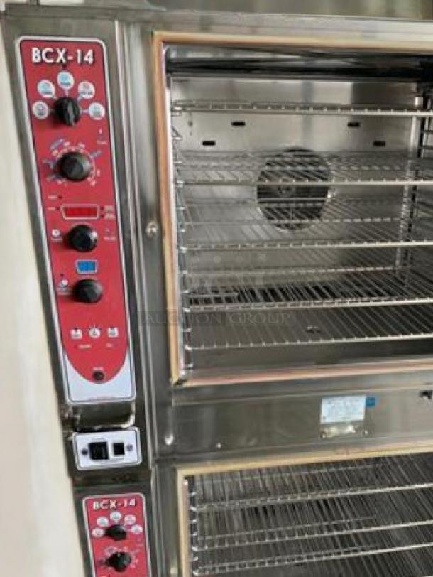 Blodgett BCX-14G double stacked gas combi oven steamer, 230,000 BTU, excellent condition, tested and working, stainless steel.