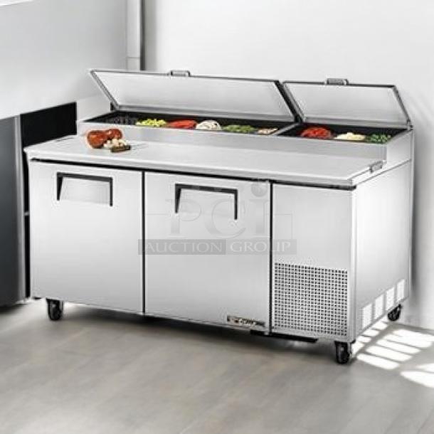 True TPP-67 pizza prep table refrigerator, 67", stainless steel, two doors, outstanding condition, 115V, fully tested.