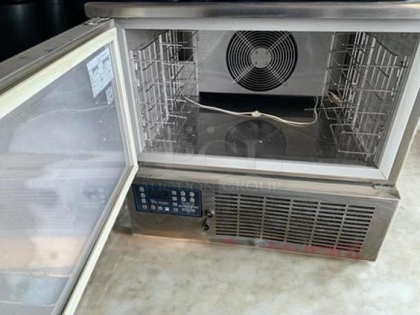 Victory VBCF5-45PU undercounter blast chiller freezer, stainless steel, open door view, interior fan and control panel visible, 208-240V.