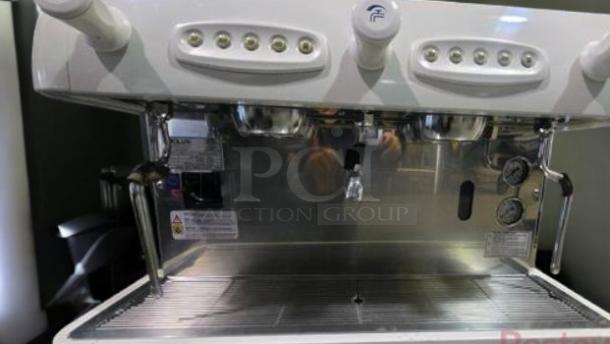 Klub R2 2-Group Espresso Machine, exceptional condition, 220-240V, fully tested, stainless finish, operational dials, clear labels.