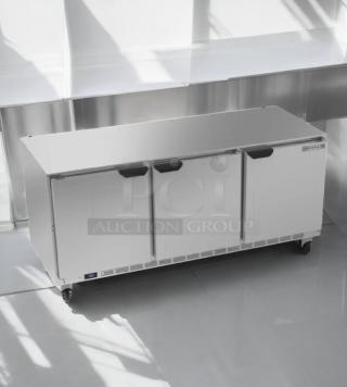 Beverage-Air UCR72AHC-104 undercounter refrigerator, 72", 3-door, stainless steel, excellent condition, 115V, tested working.