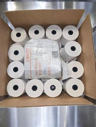 Case of 50 RegistRollSeal 1300SP EarthSafeBond thermal receipt paper rolls, like-new condition, with visible model label.