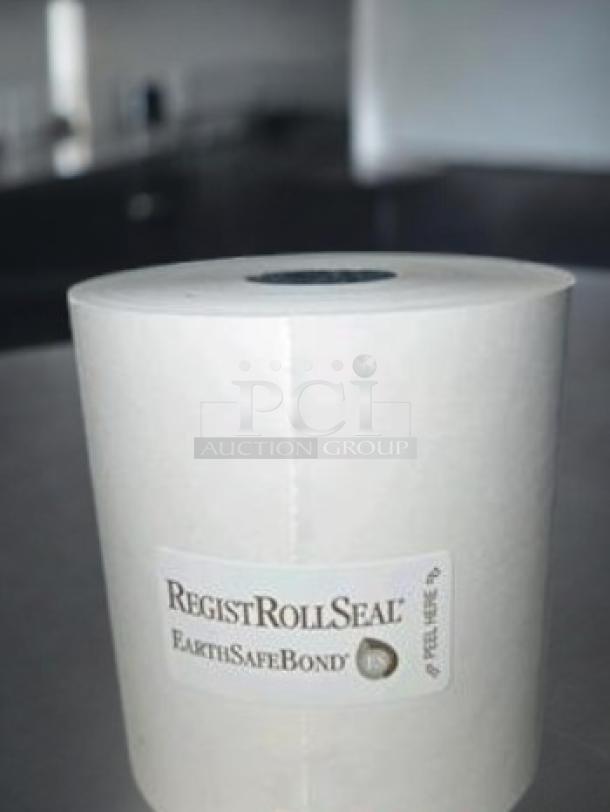 RegistRollSeal EarthSafeBond thermal receipt paper roll, like-new condition, model 1300SP, case of 50, ready for use.