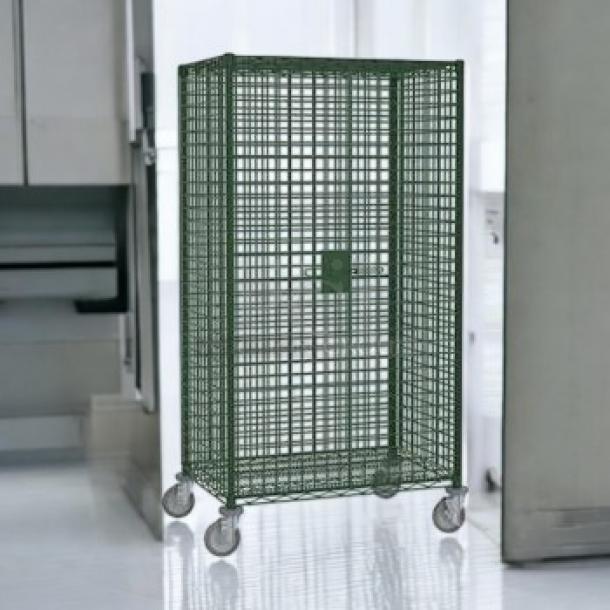 Brand new Metro SEC56VK3 mobile security cage cabinet, 24"x36"x63", original packaging, on wheels.