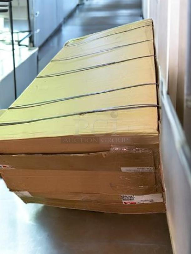 Brand new Metro SEC56VK3 mobile security cage cabinet in original packaging, 24" x 36" x 63", secure and untouched.