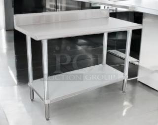 Brand new KAG-304 stainless steel work table, 30" x 48", with 5" backsplash. Economy Series, original packaging.