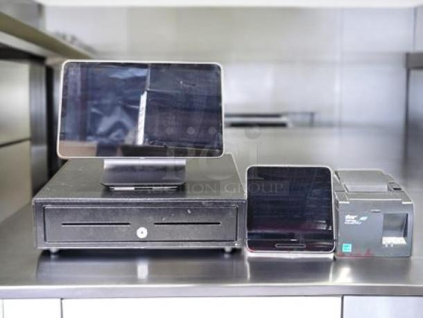 Square POS Register System with cash drawer and Star Micronics TSP100III printer. Excellent condition, fully tested and working.