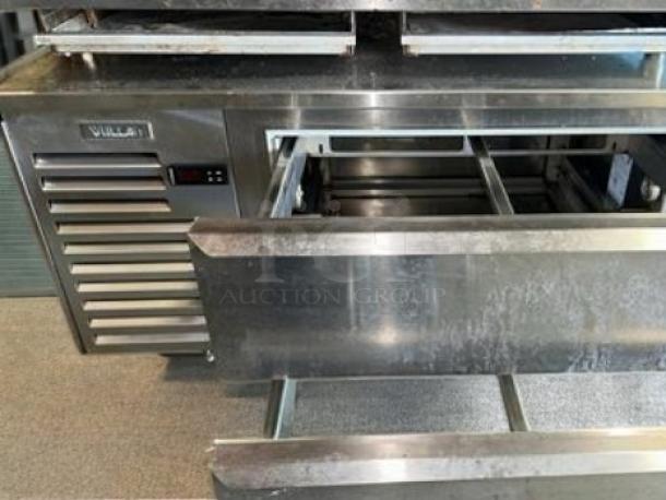 Traulsen VE048HT refrigerated chef base, 2-drawer, outstanding condition, 115V, fully tested, stainless steel exterior.