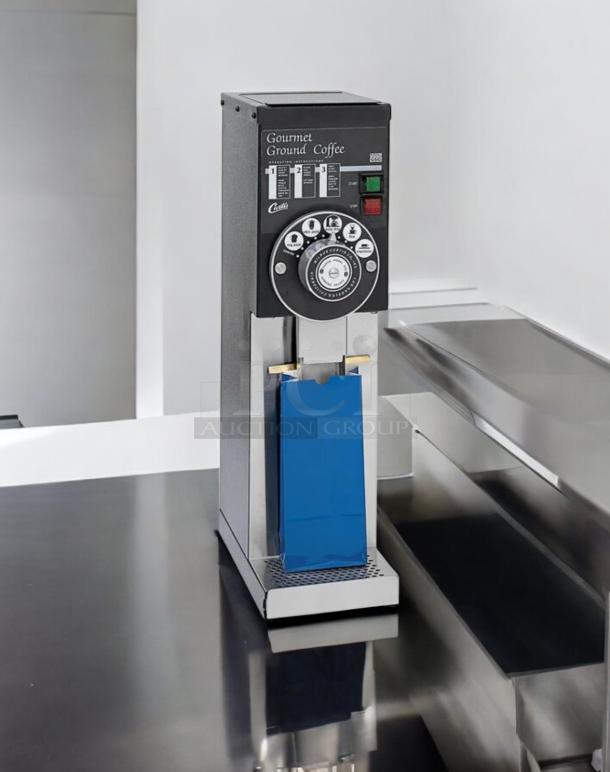 Wilbur Curtis GSG-3BLK Gourmet Coffee Grinder, excellent condition, fully tested, 120V, model and settings visible.