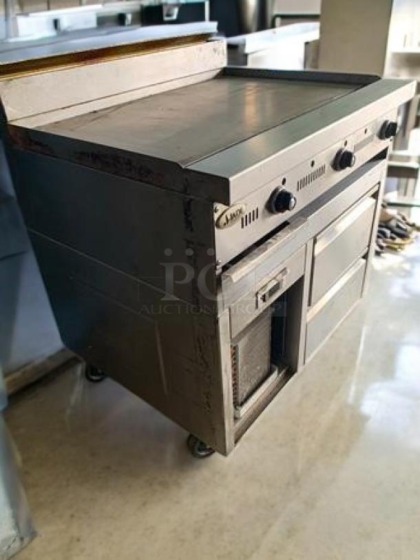 Immaculate Jade Range 36” Gas Griddle with Oven Base, natural gas, fully tested, working condition; features control knobs.