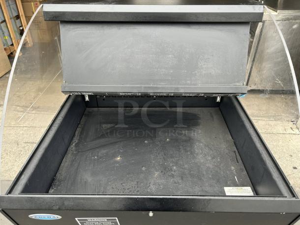 Federal Industries ELPR22-3 black air curtain merchandiser, 35", low profile, tested working, 115v, clean interior, front labels visible.