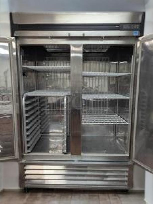 Randell R4S-6 54" double door reach-in refrigerator, stainless steel, like-new, interior shelves, 115V, fully tested.