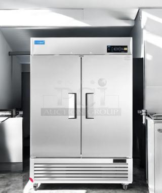 Pristine Icecasa TSS-54F-HC 54" double door reach-in freezer, fully tested, 115V. Silver stainless steel with digital display.