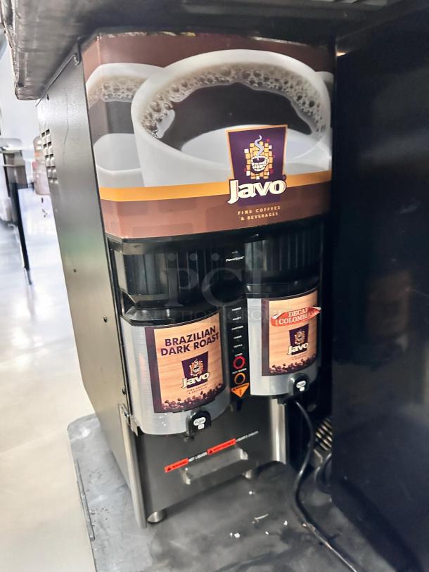 Flawless Bunn LCA-2 PC dual flavor dispenser, features Brazilian Dark Roast and Decaf Colombian options, 120V, fully tested.