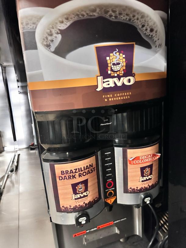Bunn LCA-2 PC dual flavor coffee/tea dispenser in flawless condition, featuring Brazilian Dark Roast and Decaf Colombian options, tested and working.