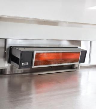 Sunpak S34 B NG outdoor gas infrared patio heater, black, in outstanding condition; fully tested and operational, wall-mounted.