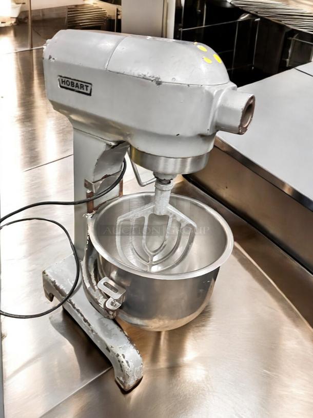 Hobart planetary mixer, bench model, in outstanding condition, 115V, fully tested, with Hobart logo visible.
