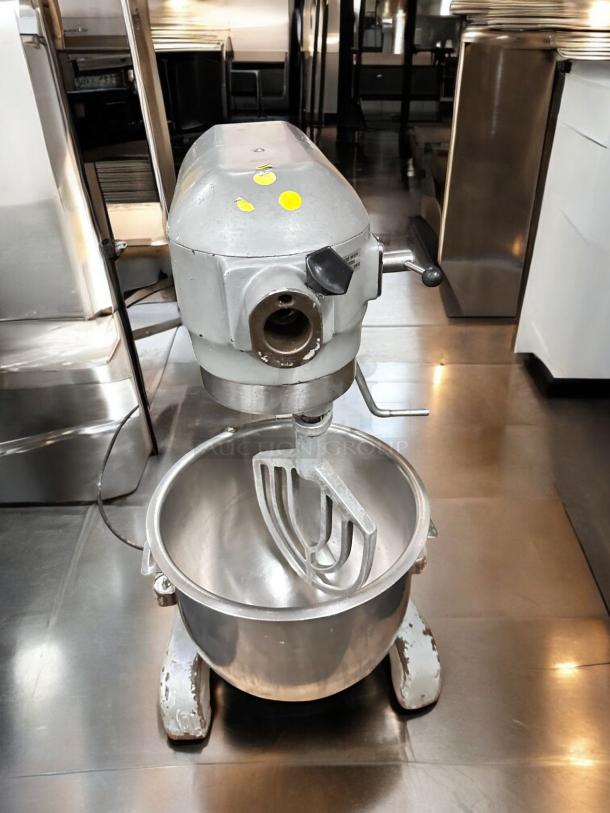 Outstanding condition Hobart commercial planetary mixer, 115V, fully tested, with stainless steel bowl and paddle attachment.