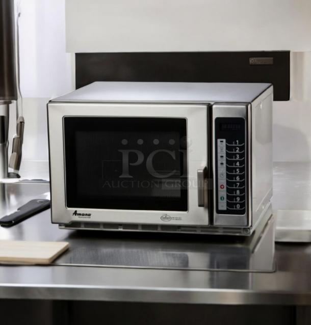 Amana Menumaster MFS18TS commercial microwave oven, stainless steel, fully tested, excellent condition, 208/240V.