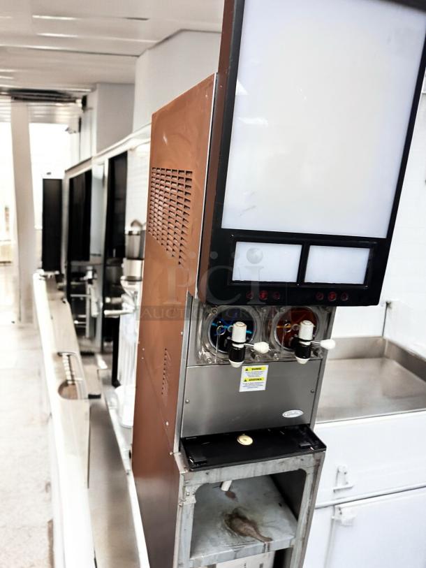 IMI Cornelius Viper 2 Dual Barrel Frozen Beverage Machine, 230V, tested, excellent condition, warning labels visible.