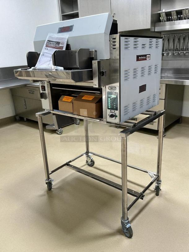 Nieco JF93E Electric Broilvection broiler, new condition, ventless, 208V, 3-phase. Features durable stainless steel design.
