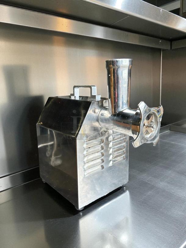 Avantco MG12R #12 Meat Grinder, 110V, 1 hp, working condition, features reverse setting, stainless steel body.