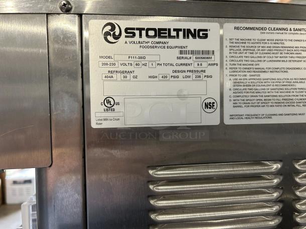 Stoelting F111-38I Soft-Serve Freezer, 1 flavor, countertop, stainless steel, 17 quart capacity, tested, NSF listed.
