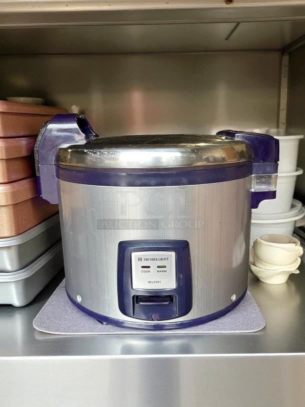 Thunder Group SEJ3201 30 Cup Electric Rice Cooker-Warmer, tested, working, stainless steel, digital controls, labeled.