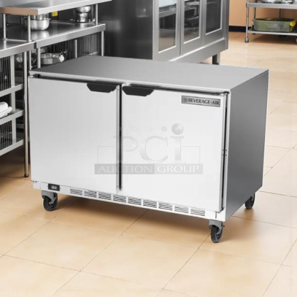 Beverage-Air UCR48AHC-23 48" undercounter refrigerator, stainless steel, tested, working, low profile, dual doors, casters.