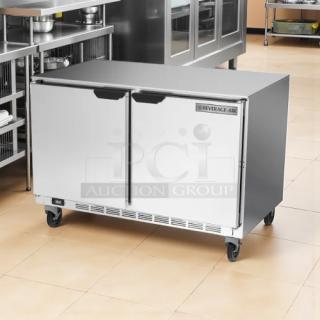 Beverage-Air UCR48AHC-23 48" undercounter refrigerator, stainless steel, tested, working, low profile, dual doors, casters.