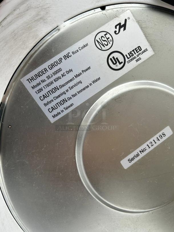 Thunder Group SEJ50000 30 cup rice cooker, 120v, great condition. Label displays NSF, UL certification, and serial number 121498.
