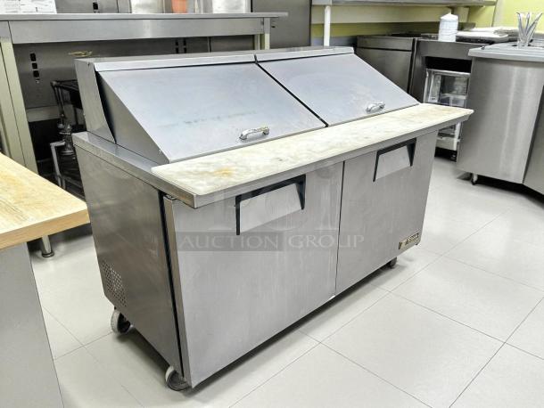 True TSSU-60-24M-B-ST-HC prep table, mega top, 60", stainless steel, refrigerated base, tested and working.