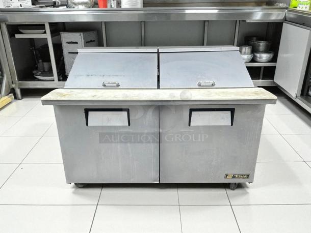 True TSSU-60-24M-B-ST-HC Mega Top Sandwich Prep Table, refrigerated base, tested working, stainless steel, 60-inch.