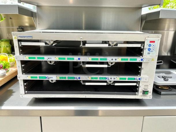 Prince Castle EHB34-2 countertop electric heated holding bin, dual-side pass-through, 3 shelves, excellent condition.