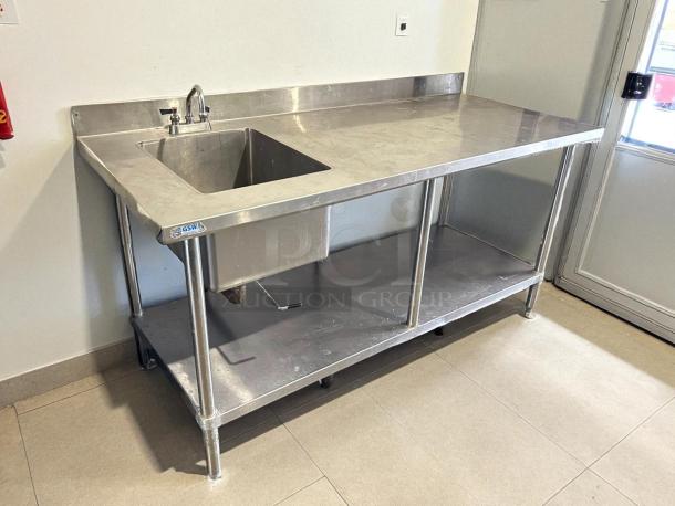 GSW stainless steel sink and worktable, 20” x 16” basin, custom made, great condition, visible brand logo on front.