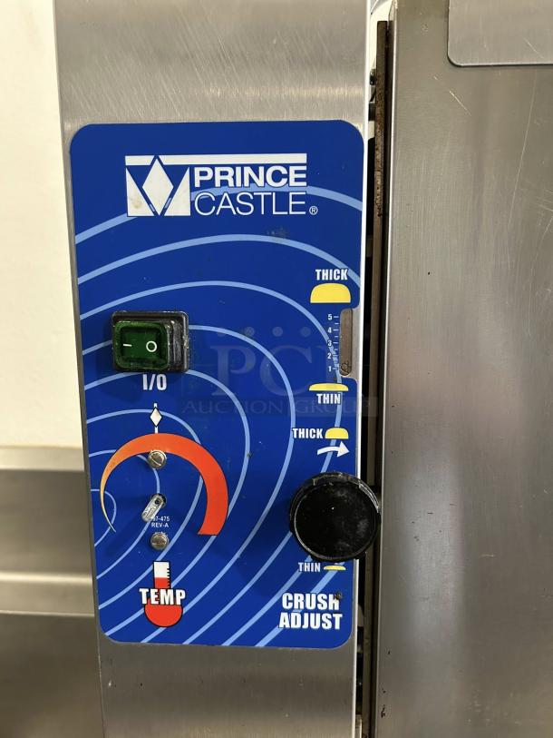 Prince Castle 297-T20 toaster control panel, excellent condition, showing temperature and crush adjust settings.