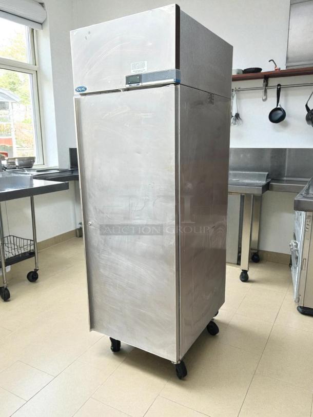 Norlake NF211SMS/0 stainless steel freezer in excellent condition, tested and working, on casters, with control panel display.