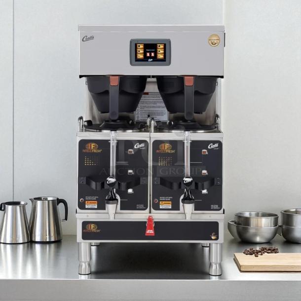 Curtis G4GEMT10A1525 coffee brewer in excellent condition, automatic twin 1-1/2 gallon, tested and working, 18-inch model.