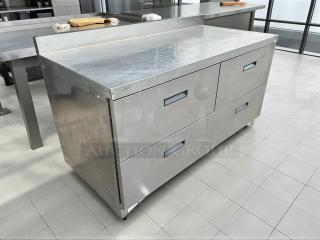 Delfield STD4464NP 64" 4-drawer refrigerated sandwich prep table with 4" backsplash, stainless steel, tested and working.