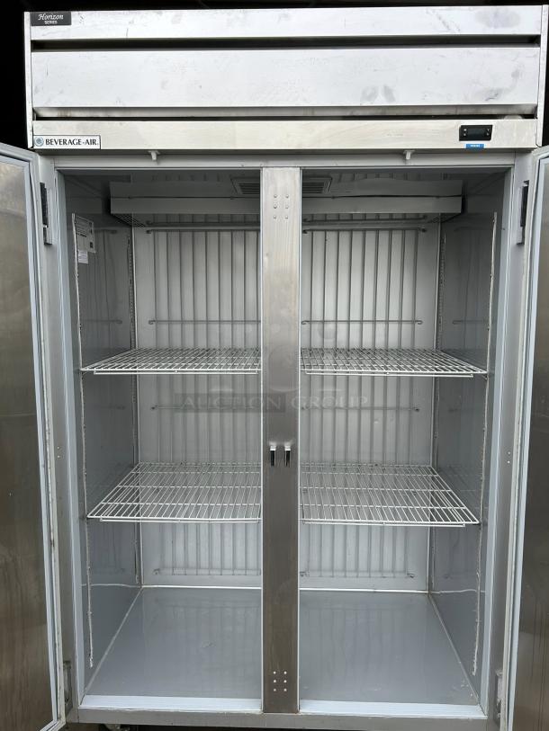 Beverage-Air HF2HC-1S 52" Horizon Series reach-in freezer, dual solid doors, adjustable wire shelves, tested, excellent condition.