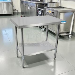 GSW 30" x 18" stainless steel worktop table in great condition, featuring a lower shelf, ideal for kitchen use.