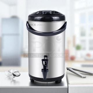 AUNG HUA heat-preservation tea barrel, stainless steel, excellent condition, features spigot, top handle, engraved "Since 2007".