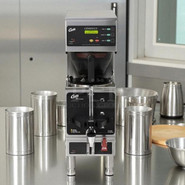 Curtis GEMSS63A1000 coffee brewer, stainless steel, excellent condition, 2.2-gallon tank, tested, working, automatic controls.