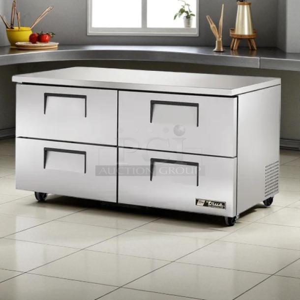 True TUC-60D-4-HC undercounter refrigerator with four drawers, stainless steel, tested and working, in excellent condition.